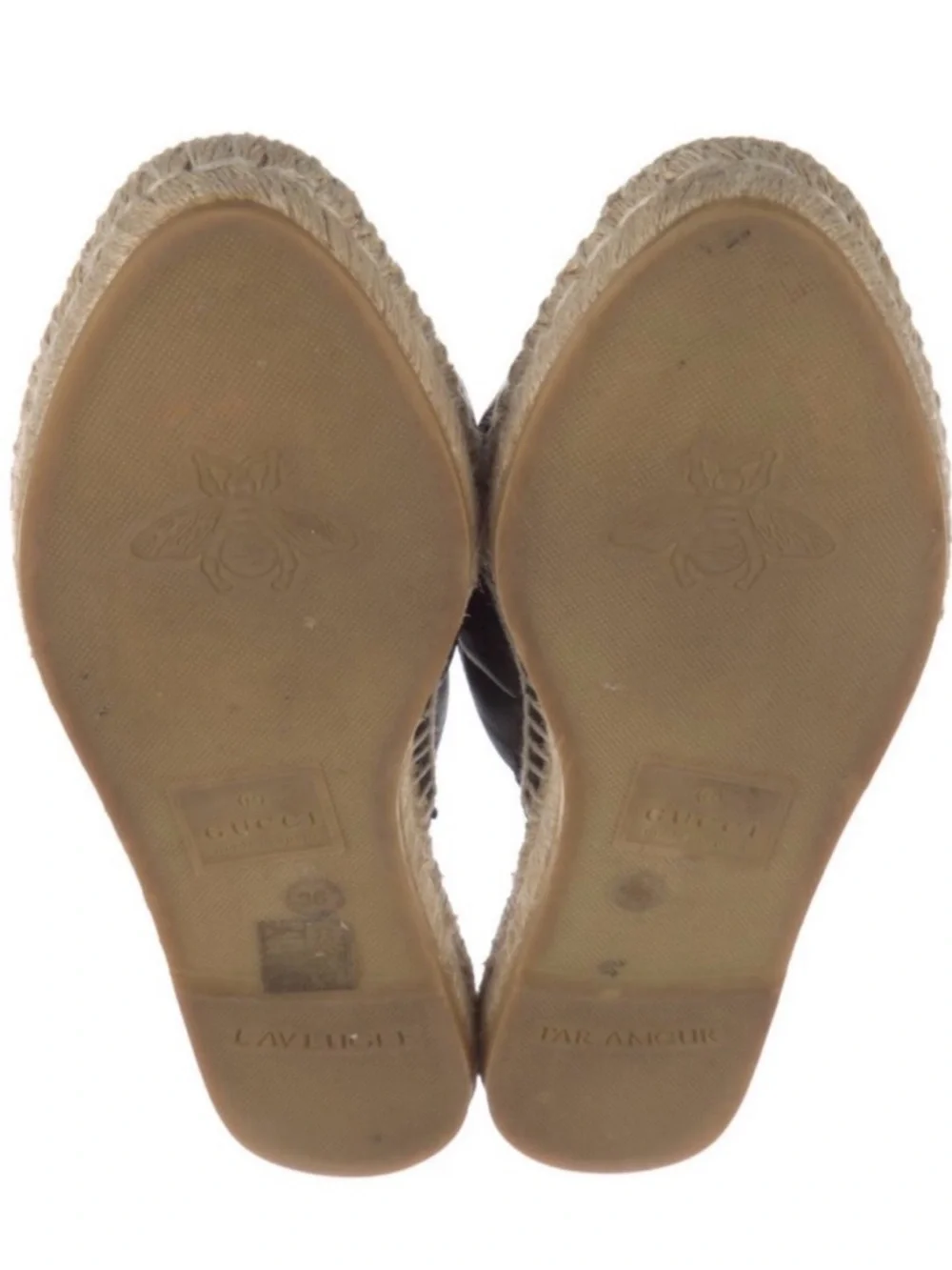 GUCCI GG Marmont Black Leather Espadrille Mules Slides - Picture 7 of 9